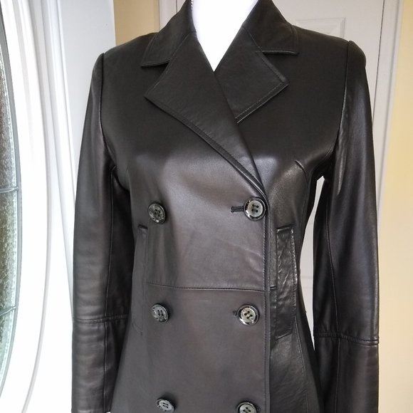 GENUINE Leather Double Breasted Jacket Blazer Coat - Picture 5 of 15